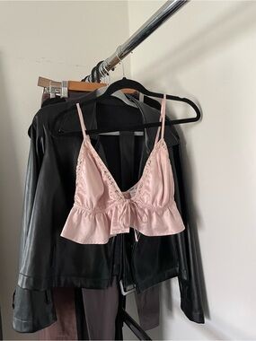 3/$15 Garage Blush Pink Satin Tie-Front Cami